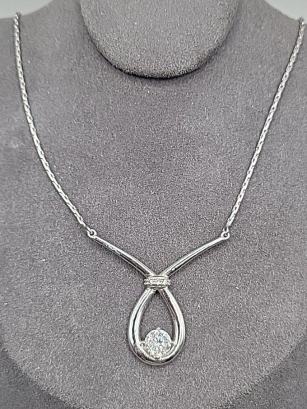 NVC Natasha V Collister Sterling Silver CZ Y Drop Necklace 17" Choker - Picture 2 of 13